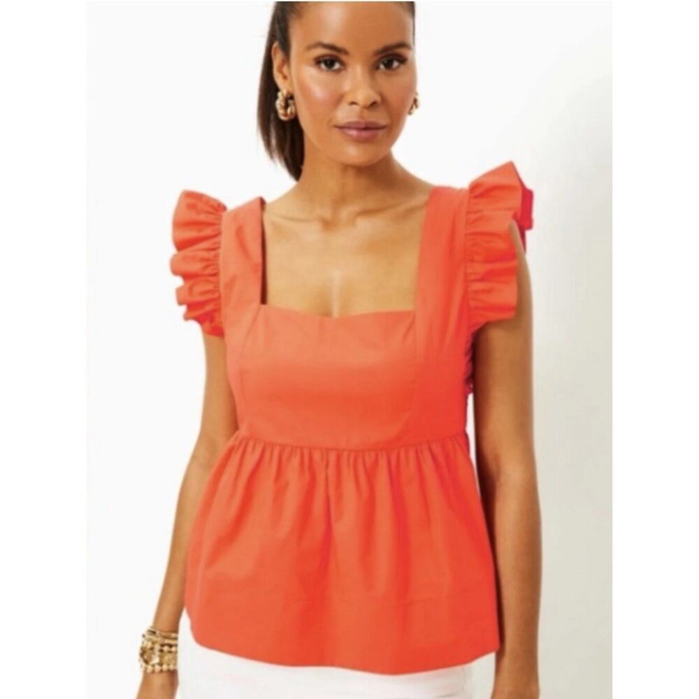 Lilly Pulitzer Tiana Babydoll Cotton Top Flamingo Feather Orange 10 New